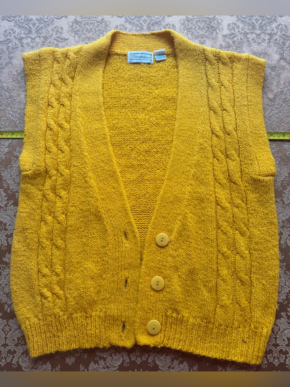 Shenanigans Cable Knit Button-Front Sweater Vest in Mustard Yellow